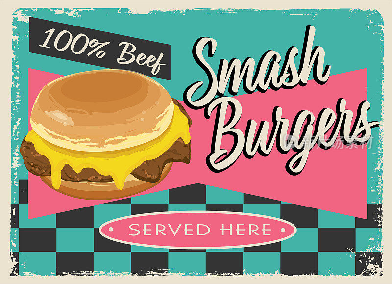 Smash Burgers复古复古餐厅标志设计概念